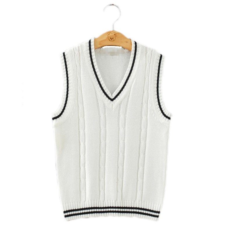 Betonsa Men Women Knitted Cotton V-Neck Vest JK Uniform Pullover Sleeveless Sweater School Cardigan - Image 2